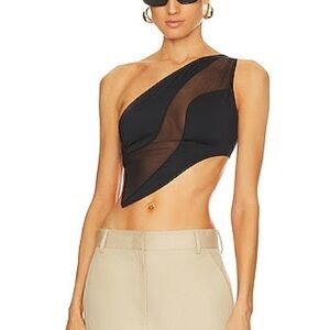 Elegant Black Asymmetrical Mesh Crop Top NWT